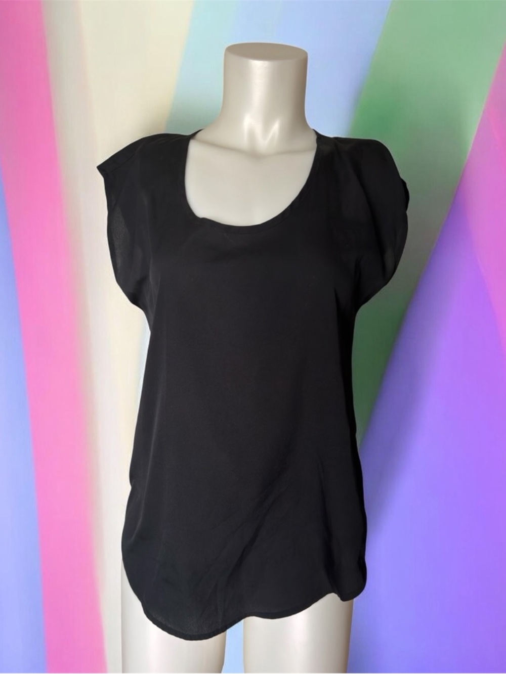 Women's Frenchi Black Cap Sleeve Scoop Neck Top